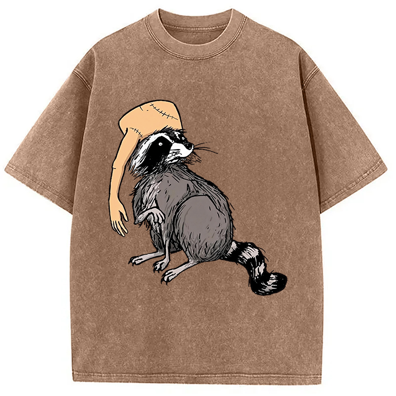 Modecanvas Funny Raccoon Hat DTG Printing Washed T-Shirt