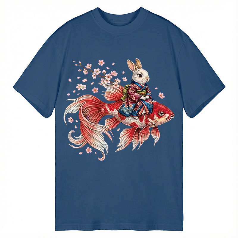 Modecanvas Japanese Style Rabbit And Koi Fish DTG Printing Classic T-Shirt-modecanvas