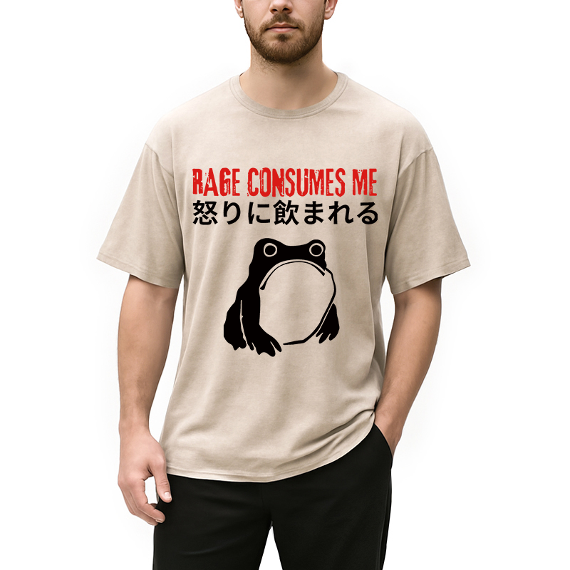 Modecanvas Rage Consumes Me Frog Meme DTG Printing Washed T-Shirt