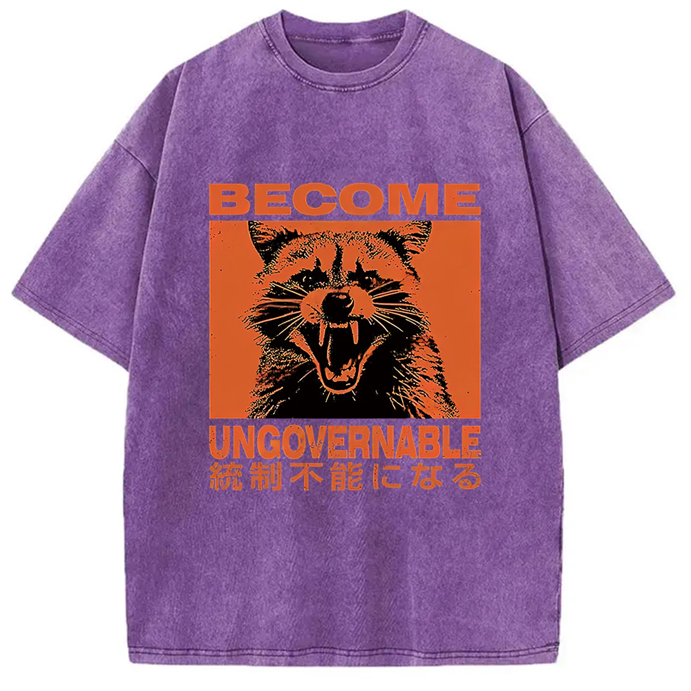 Modecanvas Ungovernable Raccoon Washed T-Shirt-modecanvas