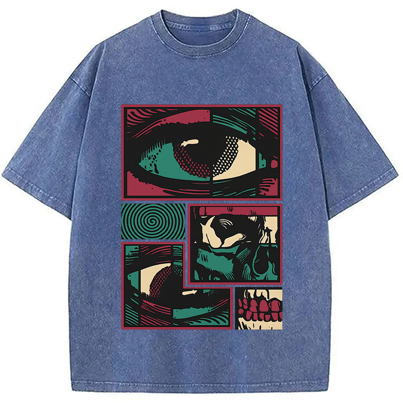 Modecanvas Facial Fragments DTG Printing Washed T-Shirt-modecanvas