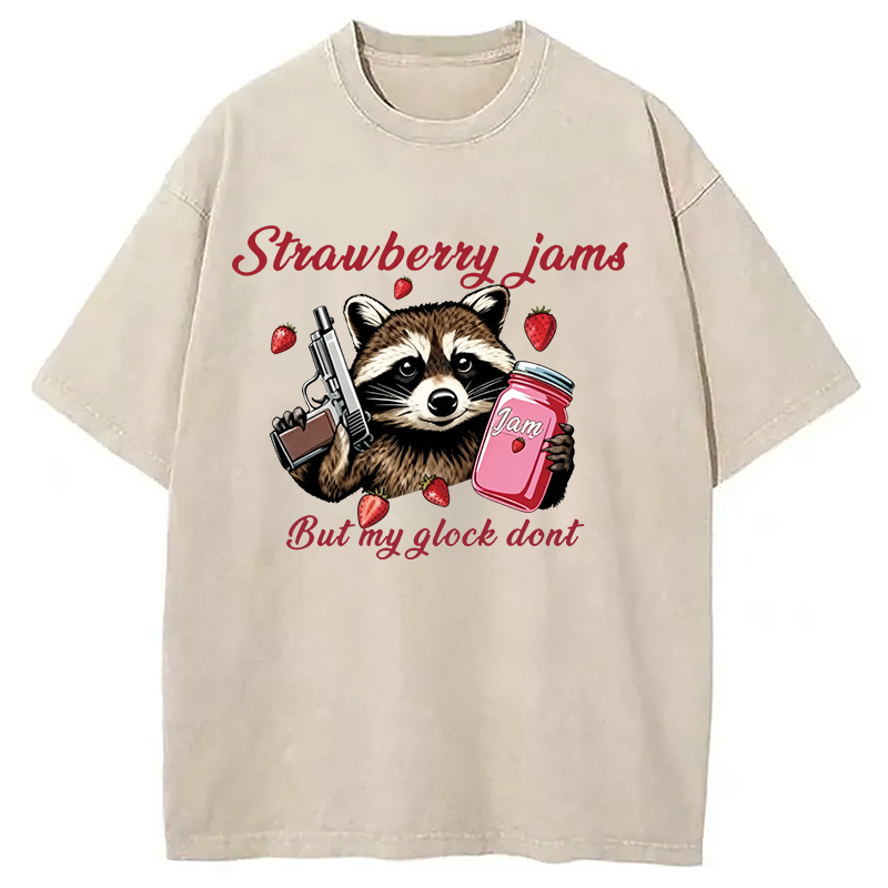 Modecanvas Strawberry Jams Raccoon DTG Printing Washed T-Shirt