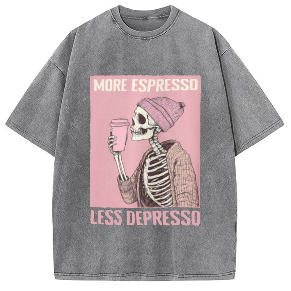 Modecanvas More Espresso Less Depresso Coffe Lover Washed T-Shirt