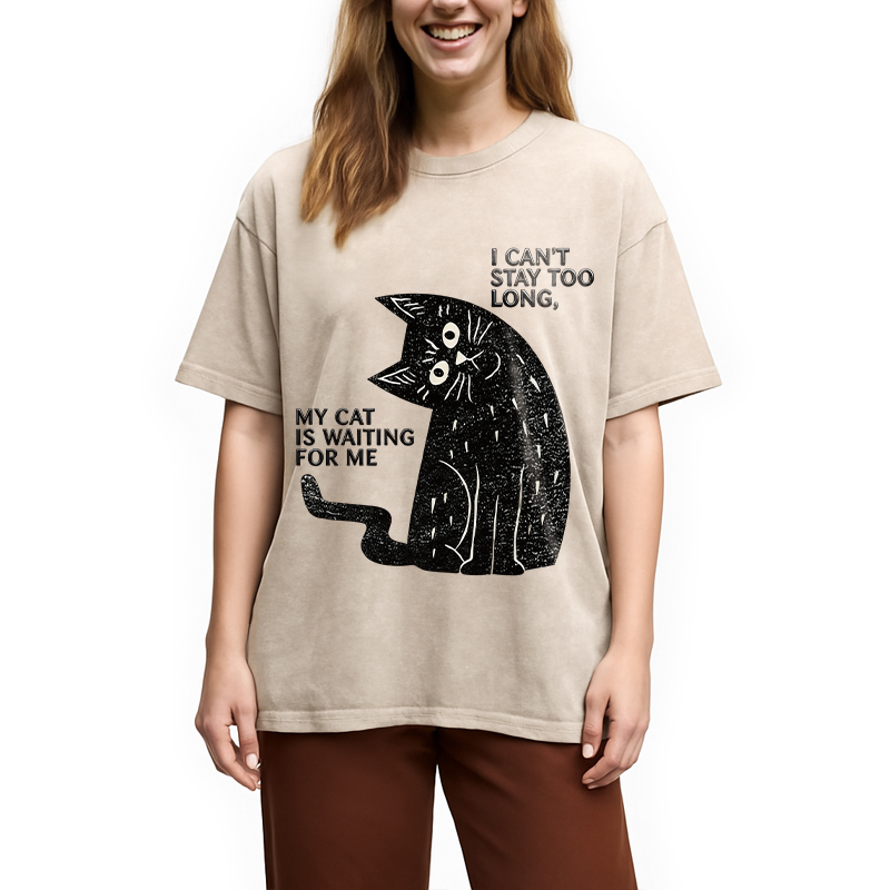 Modecanvas My Cat Is Waiting for Me Washed T-Shirt