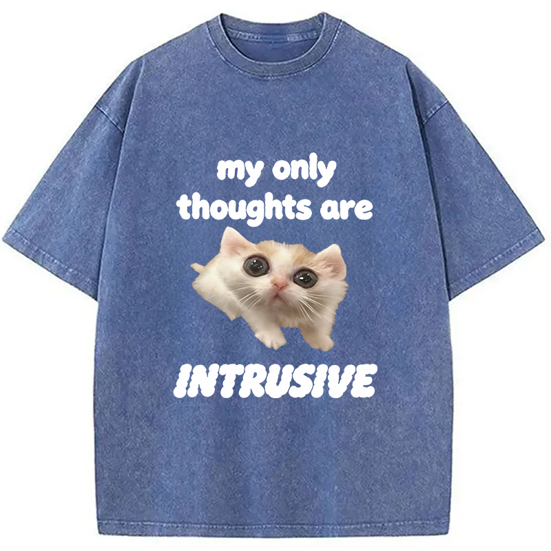 Modecanvas My Thoughts Are Only Intrusive Cat DTG Printing Washed T-Shirt