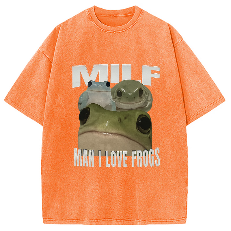 Modecanvas Man I Love Frogs Washed T-Shirt-modecanvas