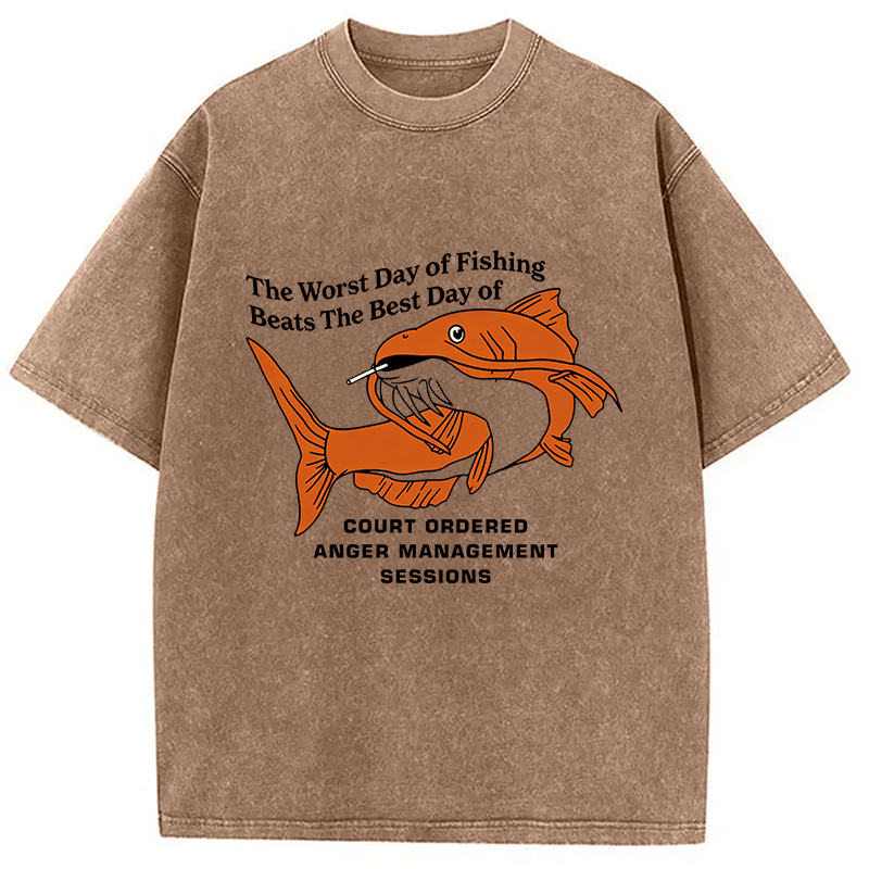 Modecanvas The Worst Day Fish Meme DTG Printing Washed T-Shirt