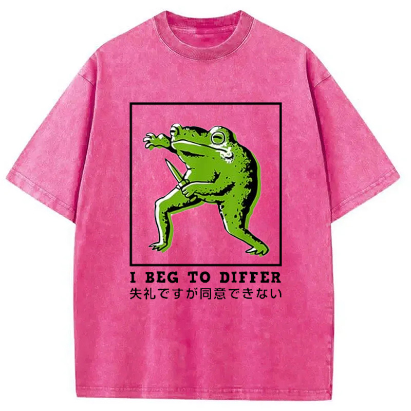 Modecanvas I Beg To Differ Frog Japanese Washed T-Shirt-modecanvas