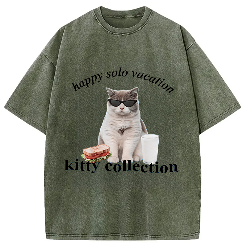 Modecanvas Happy Solo Vacation Kitty Collection DTG Printing Washed T-Shirt