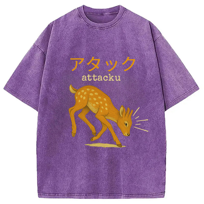 Modecanvas Funny Japanese Deer Washed T-Shirt