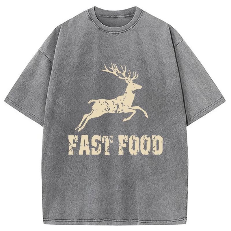 Modecanvas Fast Food Deer DTG Printing Washed T-Shirt-modecanvas
