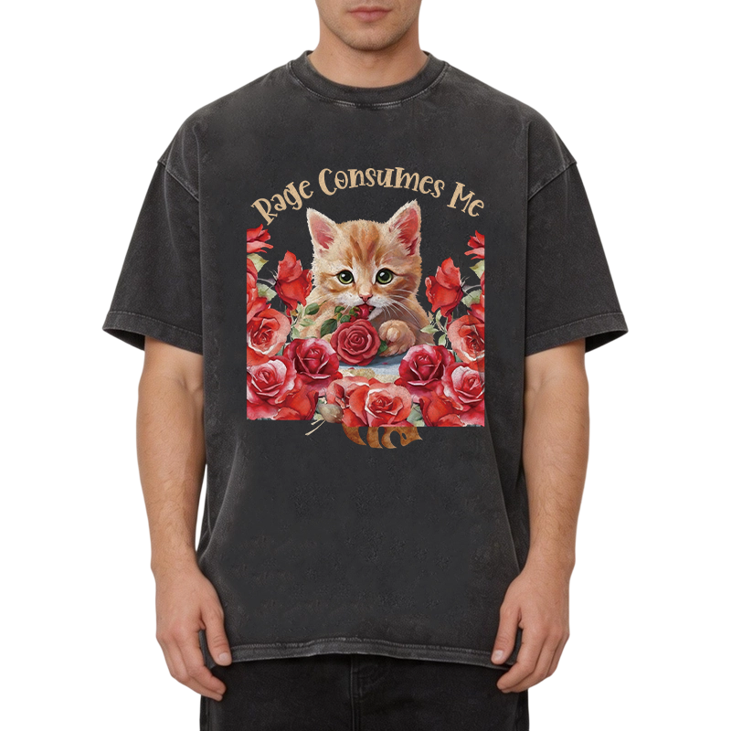 Modecanvas Rage Consumes Me Cat DTG Printing Washed T-Shirt
