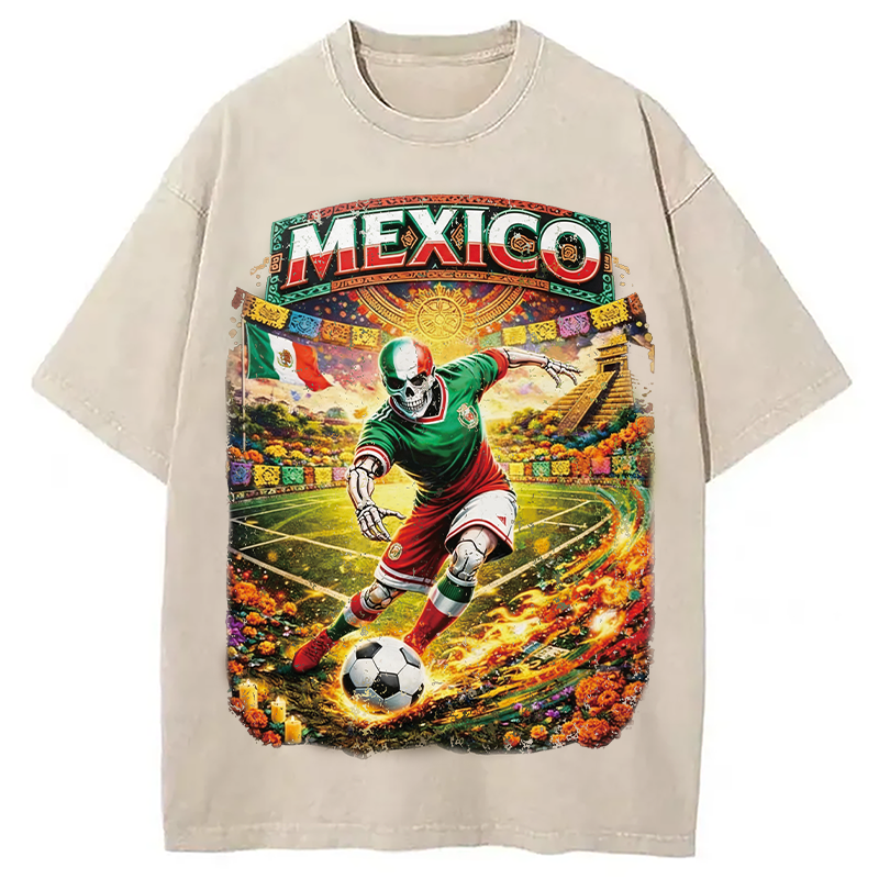 Modecanvas Mexico Skull Soccer DTG Printing Washed T-Shirt