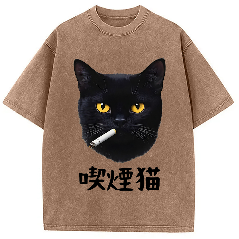 Modecanvas Smoking Cat Vintage Washed T-Shirt