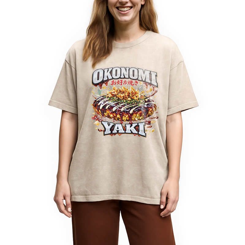 Modecanvas Ironic Okonomiyaki Meme DTG Printing Washed T-Shirt