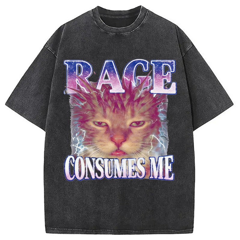 Modecanvas Rage Consumes Me Cat Funny Pet Meme DTG Printing Washed T-Shirt