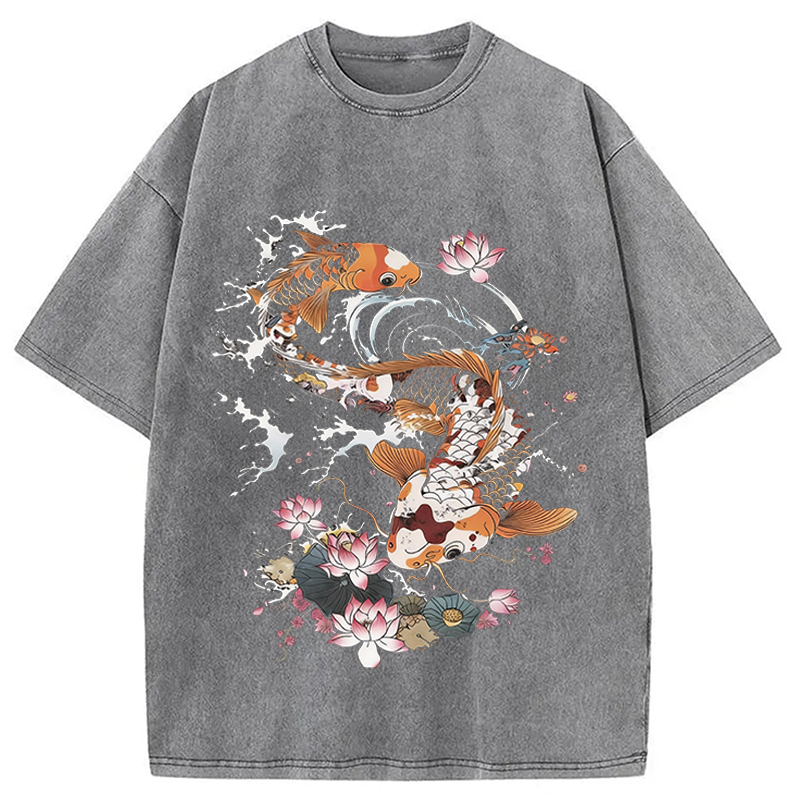 Modecanvas Koi Fish DTG Printing Washed T-Shirt