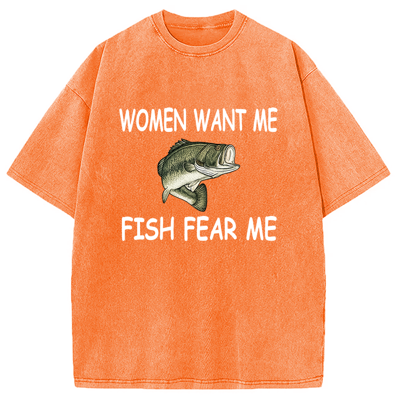 Modecanvas Fishing Women Want Me Fish Fear Me Washed T-Shirt
