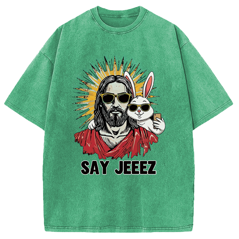 Modecanvas Say Jeeez Funny Easter DTG Printing Washed T-Shirt