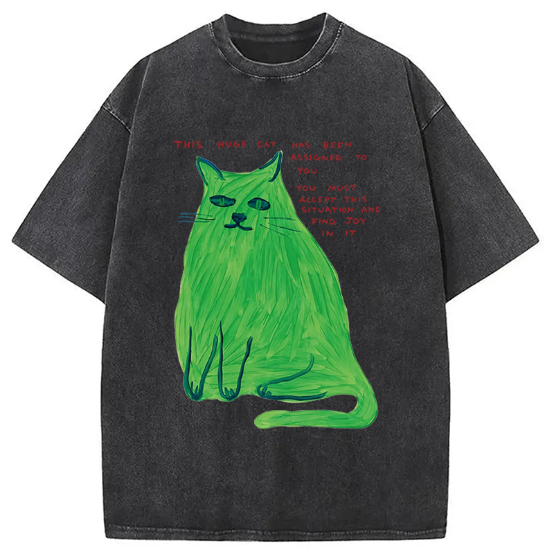 Modecanvas his Huge Cat DTG Printing Washed T-Shirt
