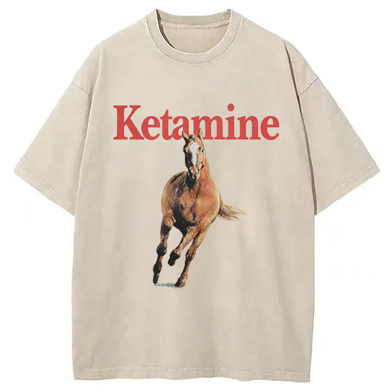 Modecanvas Ketamine Horse Run DTG Printing Washed T-Shirt