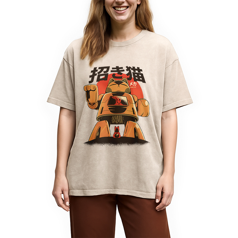 Modecanvas Mecha Cat Washed T-Shirt