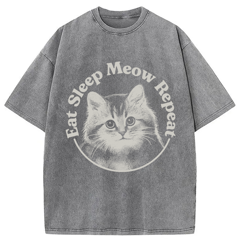 Modecanvas Eat Sleep Meow Repeat DTG Printing Washed T-Shirt