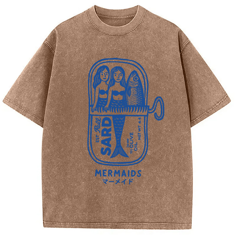 Modecanvas Mermaid Can Washed T-Shirt-modecanvas
