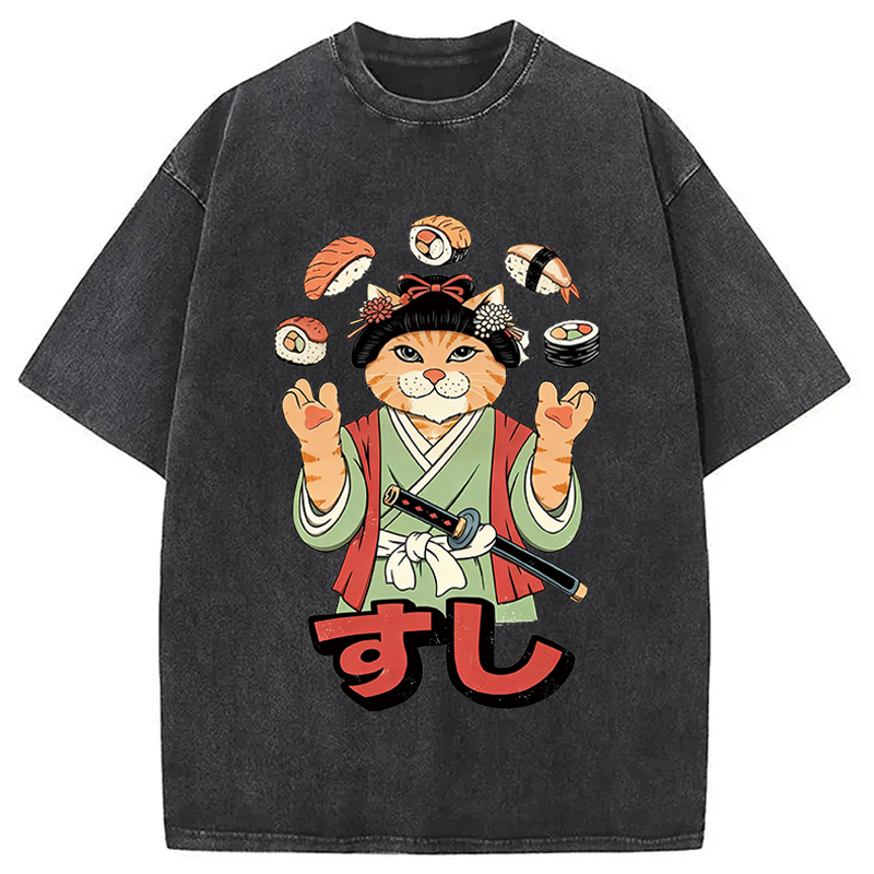 Modecanvas JUGGLING SUSHI DTG Printing Washed T-Shirt