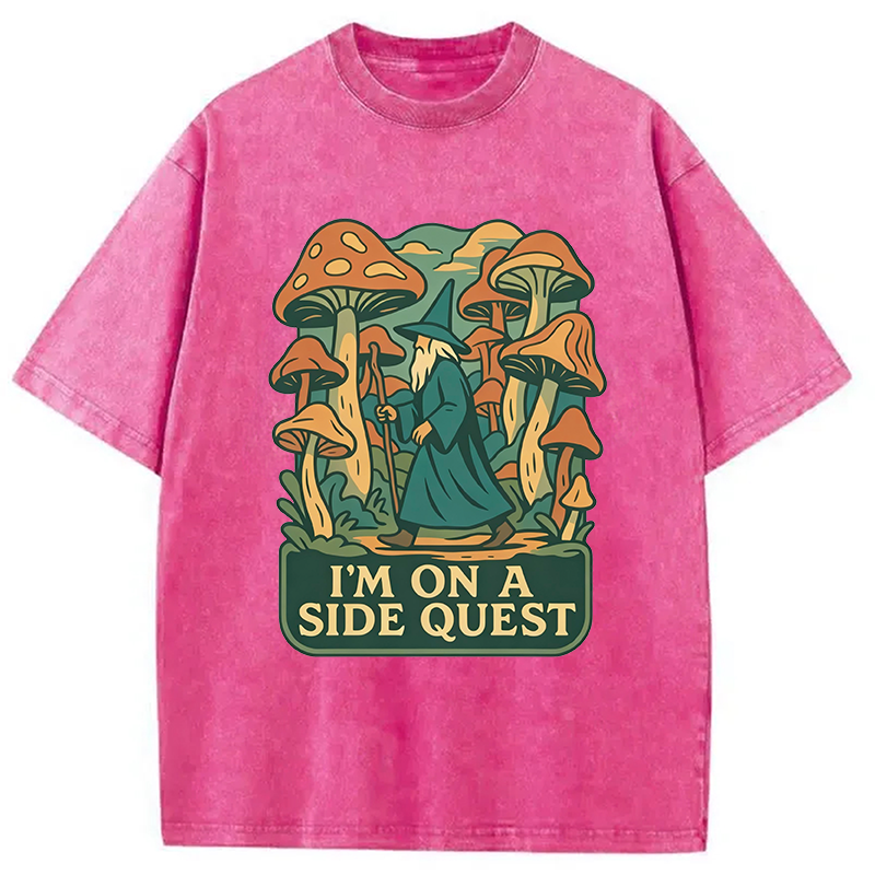 Modecanvas Funny Wizard Side Quest DTG Printing Washed T-Shirt