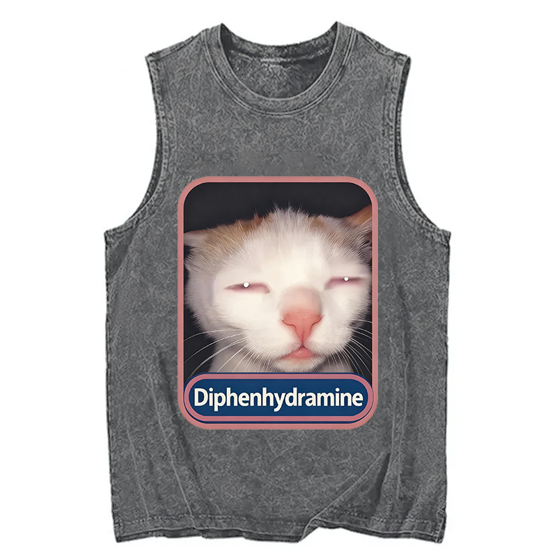 Modecanvas Diphenhydramine Meme Cat DTG Printing Washed Tank-modecanvas