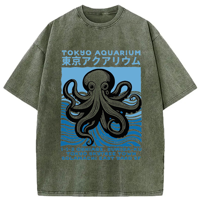 Modecanvas Tokyo Aquarium Octopus Washed T-Shirt
