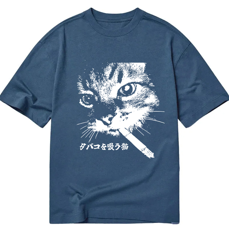 Modecanvas Retro Cat Smoking DTG Printing Classic T-Shirt-modecanvas