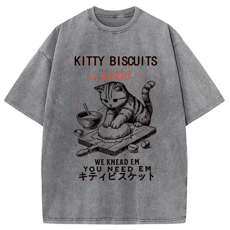 Modecanvas Cat Bakery Washed T-Shirt-modecanvas