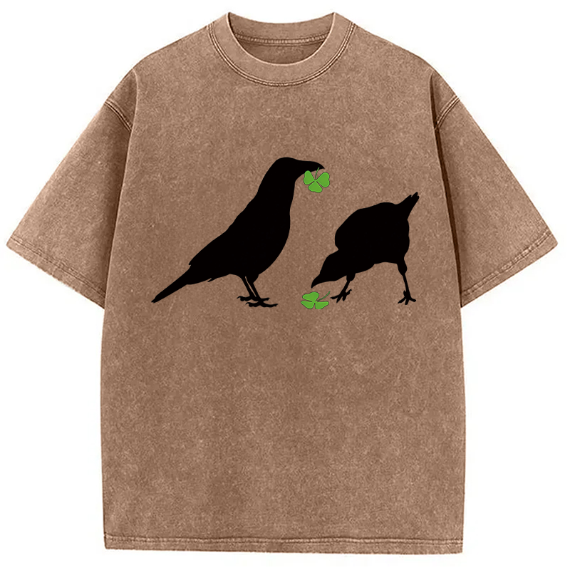 Modecanvas Green Shamrock Crows DTG Printing Washed T-Shirt