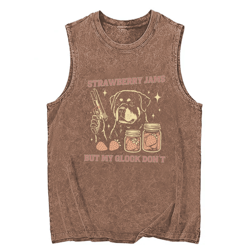 Modecanvas Strawberry Jams Dog DTG Printing Washed Tank-modecanvas