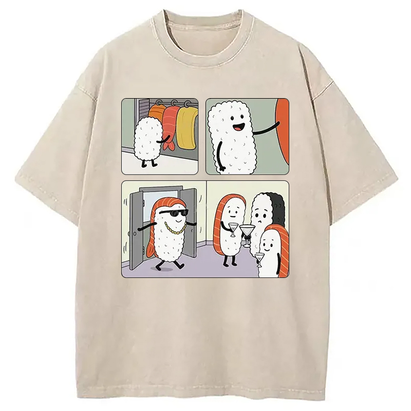 Modecanvas Sushi At The Party Washed T-Shirt