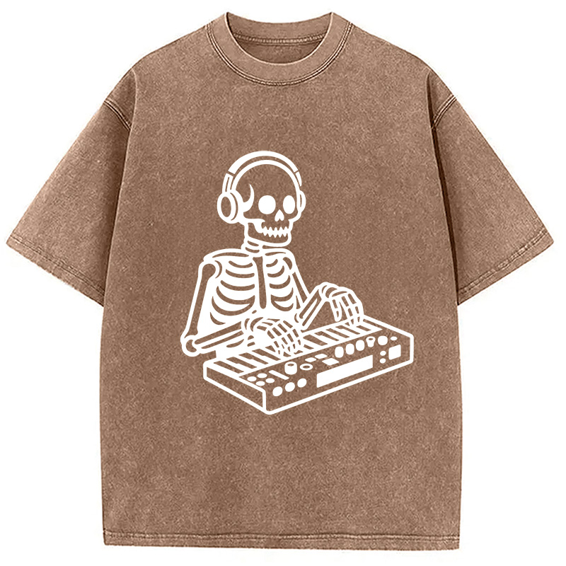 Modecanvas Skeleton Playing The Music Washed T-Shirt