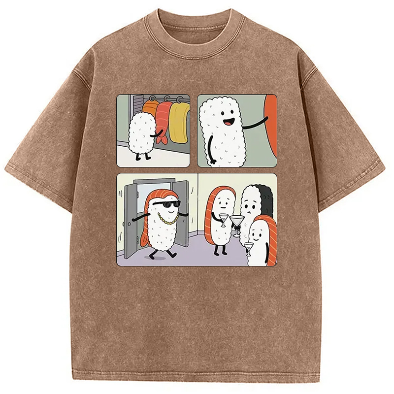 Modecanvas Sushi At The Party Washed T-Shirt