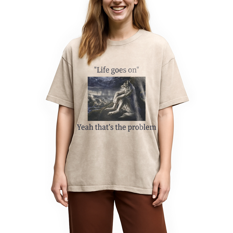 Modecanvas Depressed Wolf Meme DTG Printing Washed T-Shirt