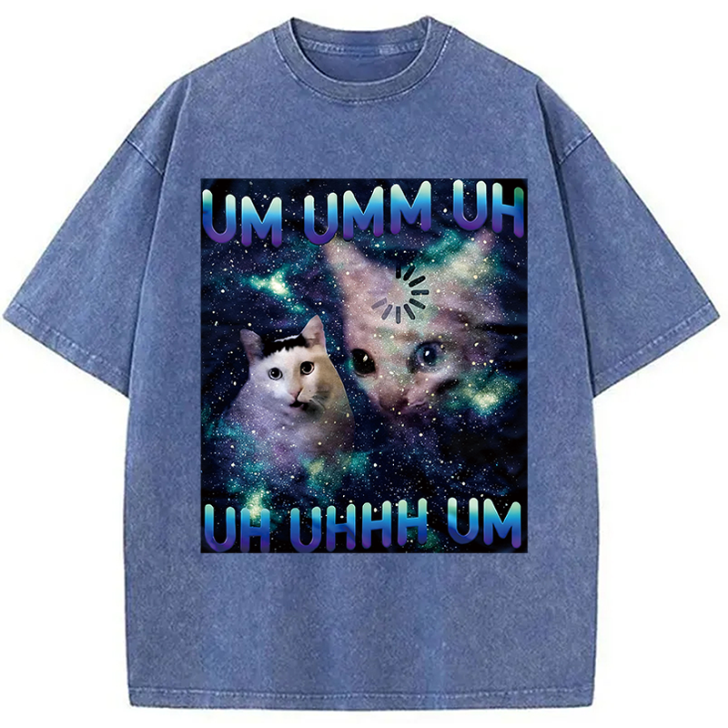 Modecanvas UM UHH Funny Huh Cat Meme DTG Printing Washed T-Shirt