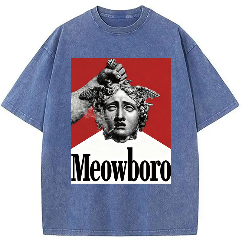 Modecanvas Funny Meowboro Cigarettes Meme Vintage Washed T-Shirt