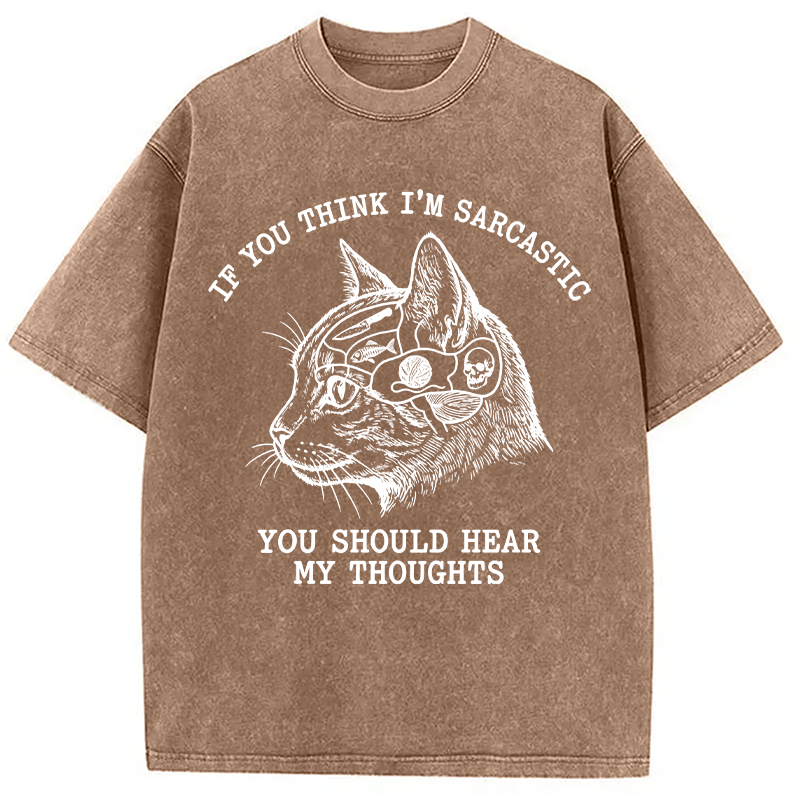 Modecanvas Sarcastic Thoughts Funny Cat DTG Printing Washed T-Shirt