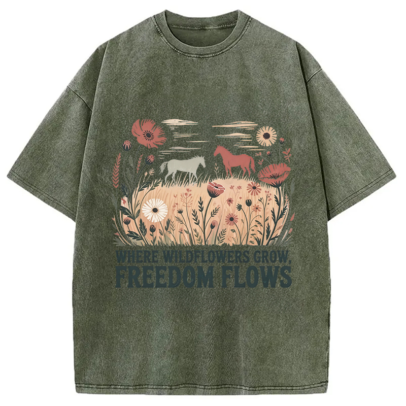Modecanvas Wild-flowers DTG Printing Washed T-Shirt