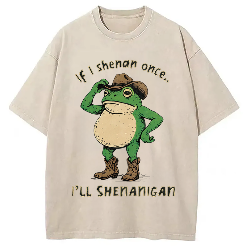 Modecanvas If I Shenan Once Funny Meme Washed T-Shirt-modecanvas