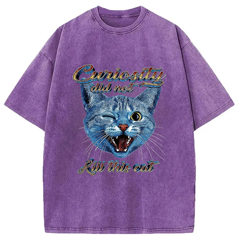 Modecanvas Curiosity Did Not Kill This Cat DTG Printing Washed T-Shirt