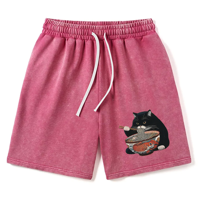 Modecanvas Fat Cat Eating Ramen Washed Short