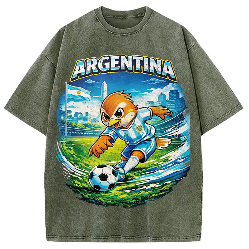 Modecanvas Argentina Rooster Soccer DTG Printing Washed T-Shirt