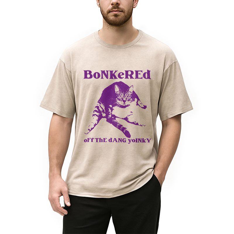 Modecanvas Bonkered Off The Dang Yoinky Cat Meme Washed T-Shirt