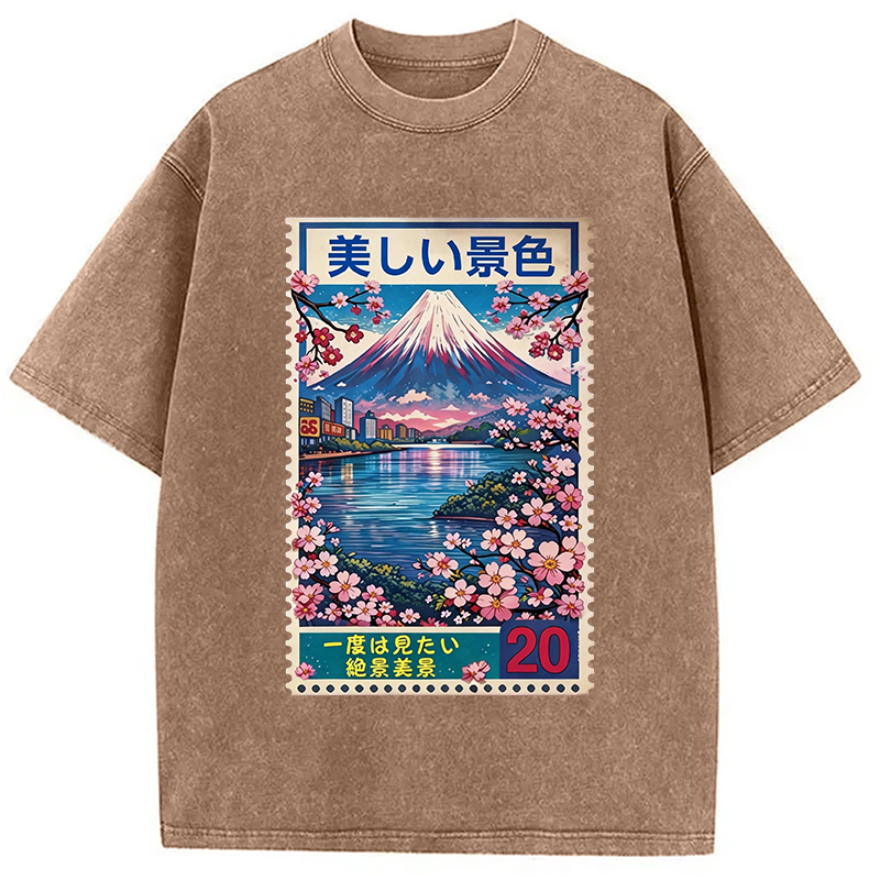 Modecanvas Springtime Scenery DTG Printing Washed T-Shirt